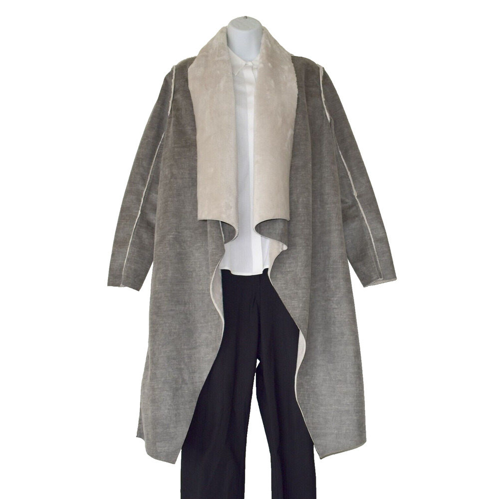 B8 NEW AMADI Anthropologie Camilla Gray Sueded Sherpa Duster Coat Jacket Size S